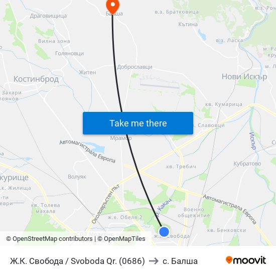 Ж.К. Свобода / Svoboda Qr. (0686) to с. Балша map