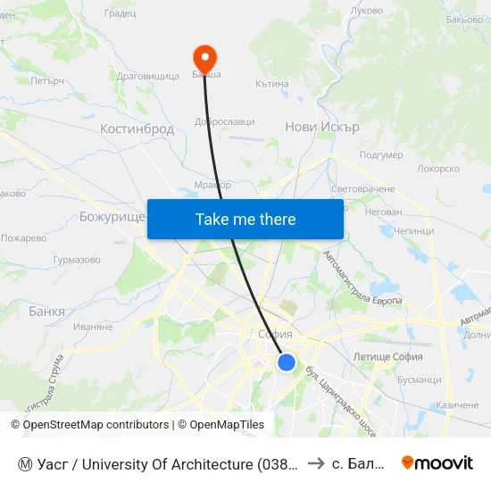 Ⓜ️🎓 Уасг / University Of Architecture (0387) to с. Балша map