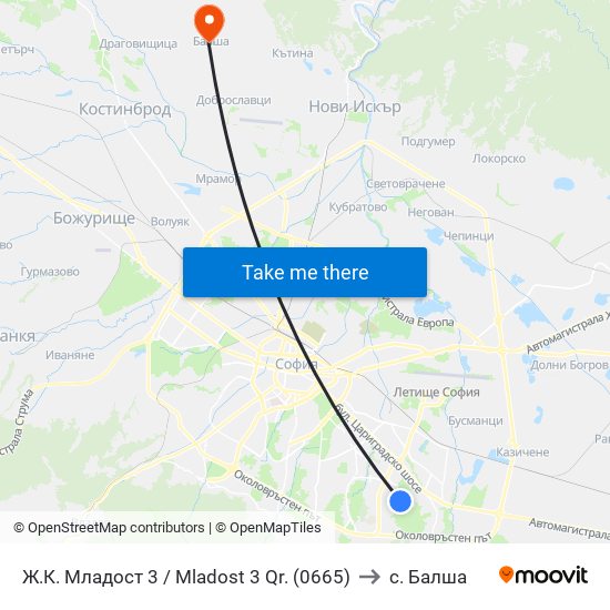 Ж.К. Младост 3 / Mladost 3 Qr. (0665) to с. Балша map