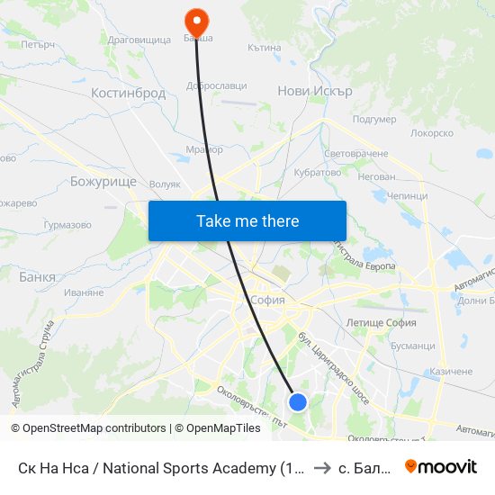 Ск На Нса / National Sports Academy (1606) to с. Балша map