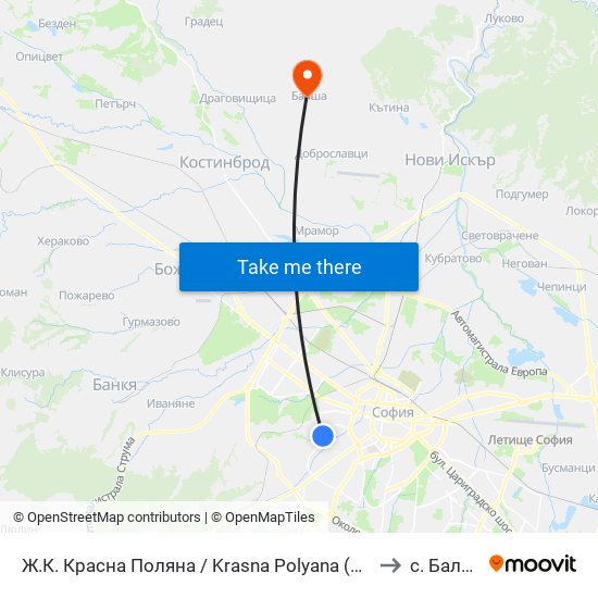Ж.К. Красна Поляна / Krasna Polyana (0634) to с. Балша map