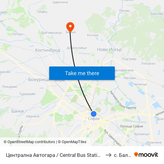 Централна Автогара / Central Bus Station (2665) to с. Балша map