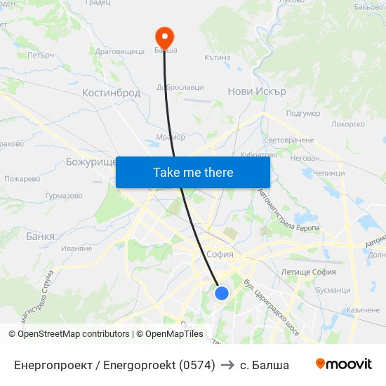 Енергопроект / Energoproekt (0574) to с. Балша map