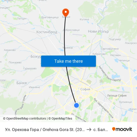 Ул. Орехова Гора / Orehova Gora St. (2088) to с. Балша map