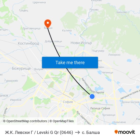 Ж.К. Левски Г / Levski G Qr (0646) to с. Балша map