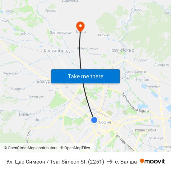 Ул. Цар Симеон / Tsar Simeon St. (2251) to с. Балша map