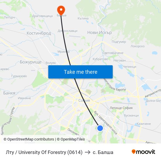 Лту / University Of Forestry (0614) to с. Балша map