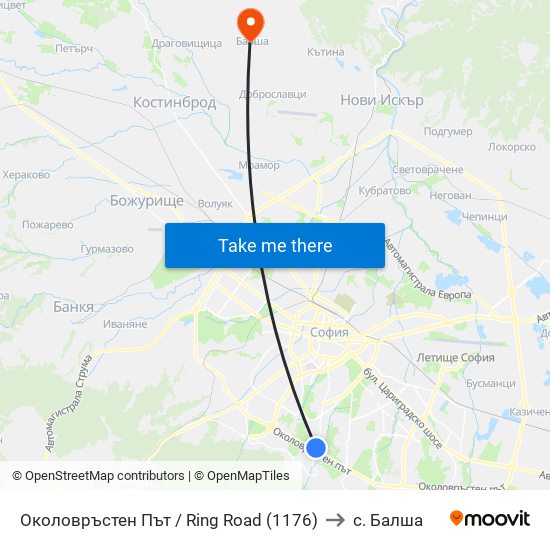 Околовръстен Път / Ring Road (1176) to с. Балша map