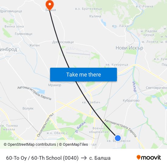 60-То Оу / 60-Th School (0040) to с. Балша map