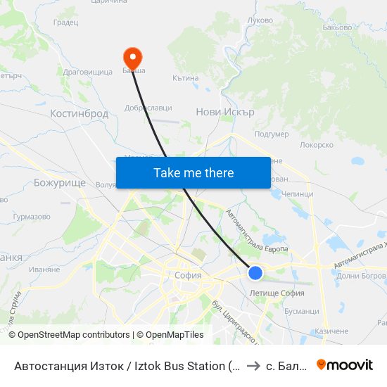 Автостанция Изток / Iztok Bus Station (2023) to с. Балша map