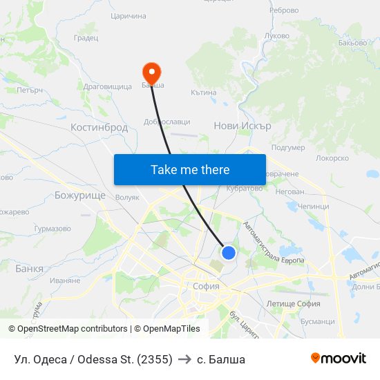 Ул. Одеса / Odessa St. (2355) to с. Балша map