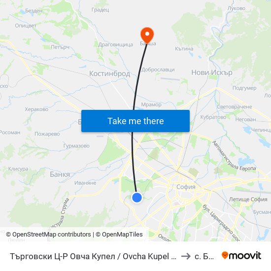 Търговски Ц-Р Овча Купел / Ovcha Kupel Shopping Centre (0212) to с. Балша map