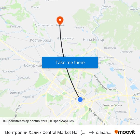 Централни Хали / Central Market Hall (2336) to с. Балша map