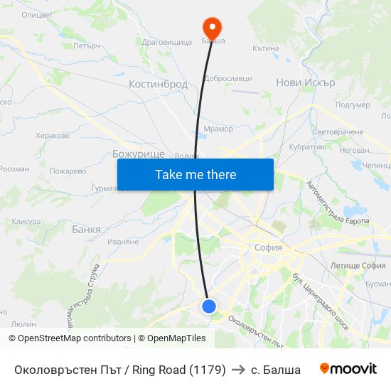 Околовръстен Път / Ring Road (1179) to с. Балша map