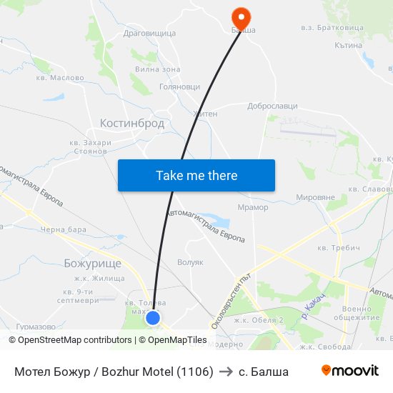 Мотел Божур / Bozhur Motel (1106) to с. Балша map