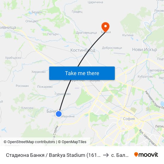Стадиона Банкя / Bankya Stadium (1619) to с. Балша map