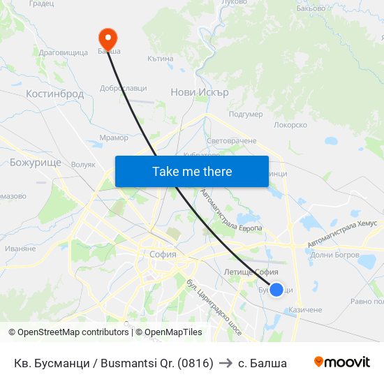 Кв. Бусманци / Busmantsi Qr. (0816) to с. Балша map