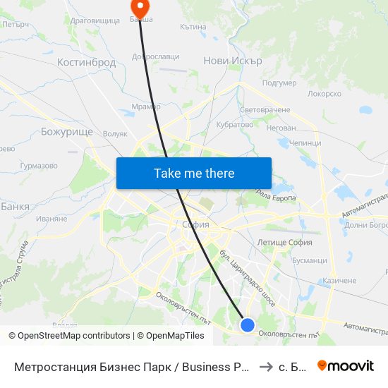 Метростанция Бизнес Парк / Business Park Metro Station (2490) to с. Балша map