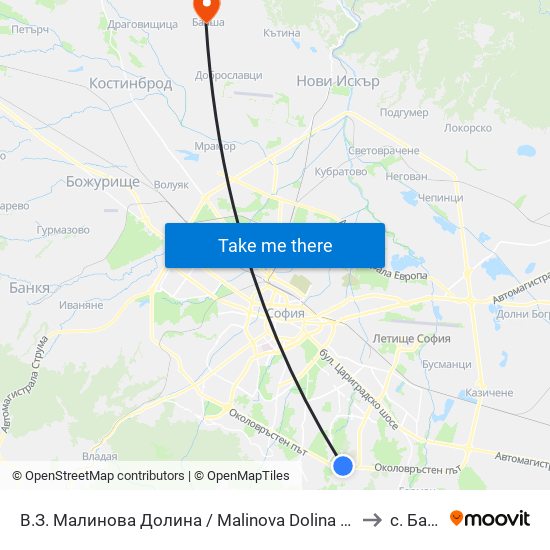 В.З. Малинова Долина / Malinova Dolina Villa Zone (1374) to с. Балша map