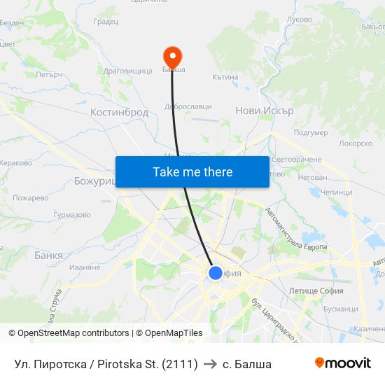 Ул. Пиротска / Pirotska St. (2111) to с. Балша map