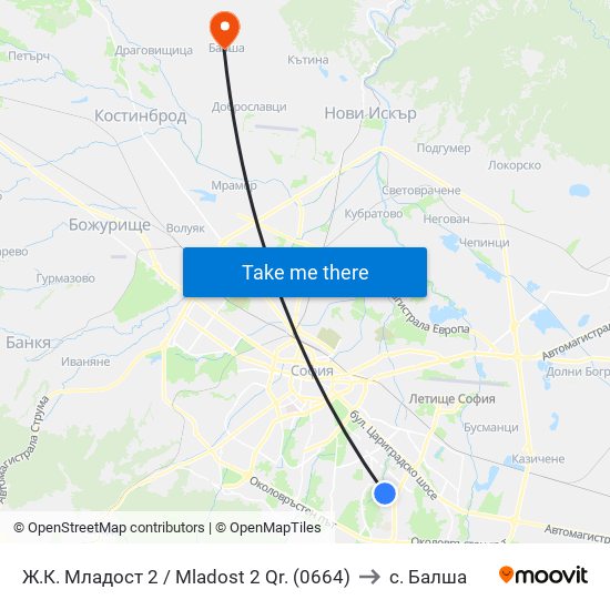 Ж.К. Младост 2 / Mladost 2 Qr. (0664) to с. Балша map