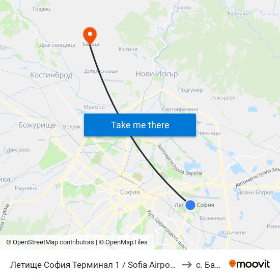 Летище София Терминал 1 / Sofia Airport Terminal 1 to с. Балша map