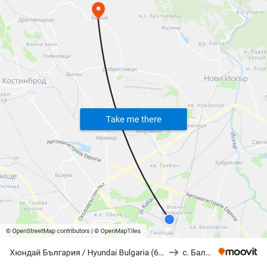 Хюндай България / Hyundai Bulgaria (6239) to с. Балша map