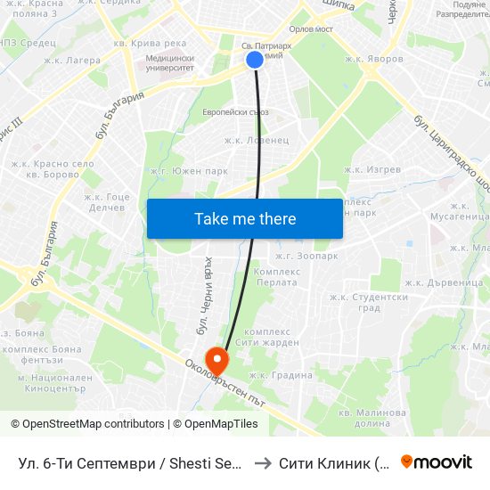 Ул. 6-Ти Септември / Shesti Septemvri St. (1808) to Сити Клиник (Siti Klinik) map