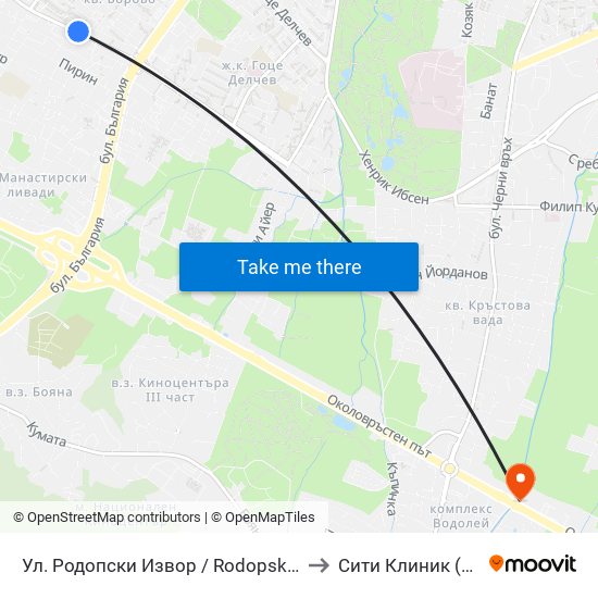 Ул. Родопски Извор / Rodopski Izvor St. (2730) to Сити Клиник (Siti Klinik) map
