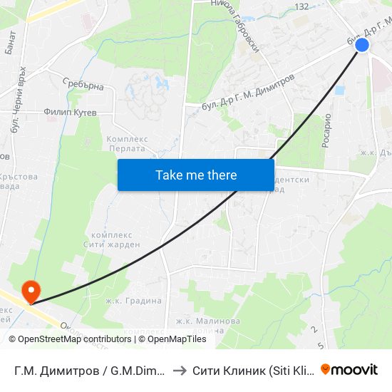 Г.М. Димитров / G.M.Dimitrov to Сити Клиник (Siti Klinik) map
