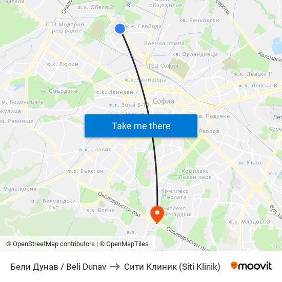 Бели Дунав / Beli Dunav to Сити Клиник (Siti Klinik) map