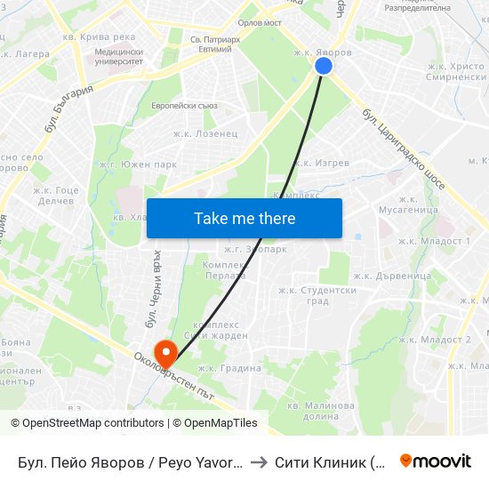Бул. Пейо Яворов / Peyo Yavorov Blvd. (0073) to Сити Клиник (Siti Klinik) map