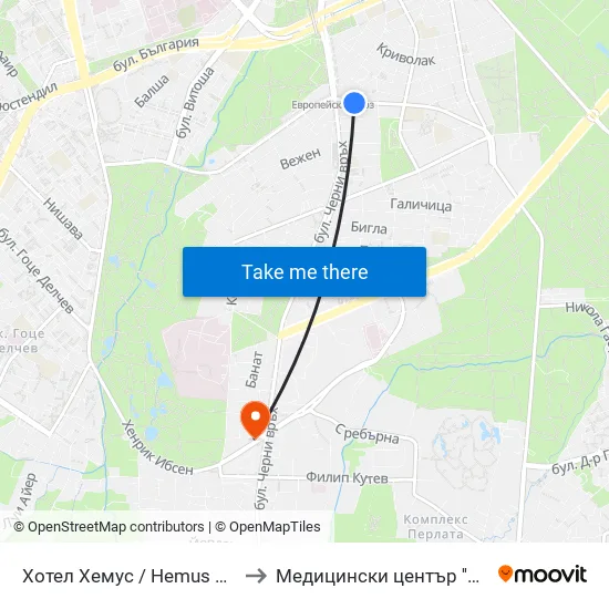 Ⓜ️ Хотел Хемус / Hemus Hotel (2329) to Медицински център ''АФРОДИТА'' map