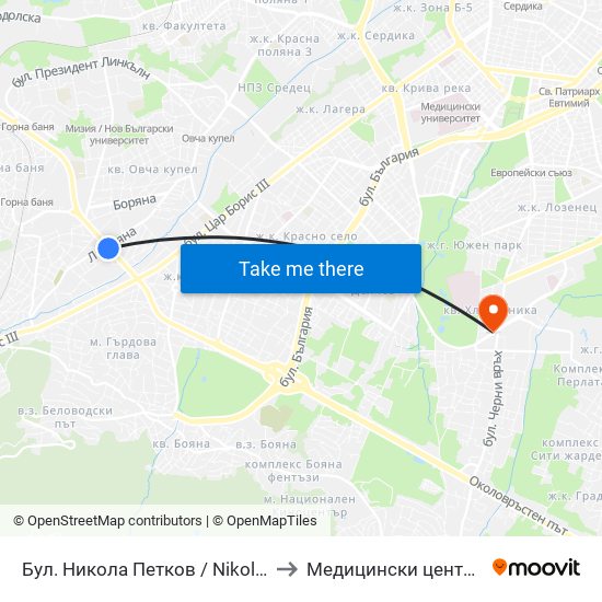 Бул. Никола Петков / Nikola Petkov Blvd. (0350) to Медицински център ''АФРОДИТА'' map