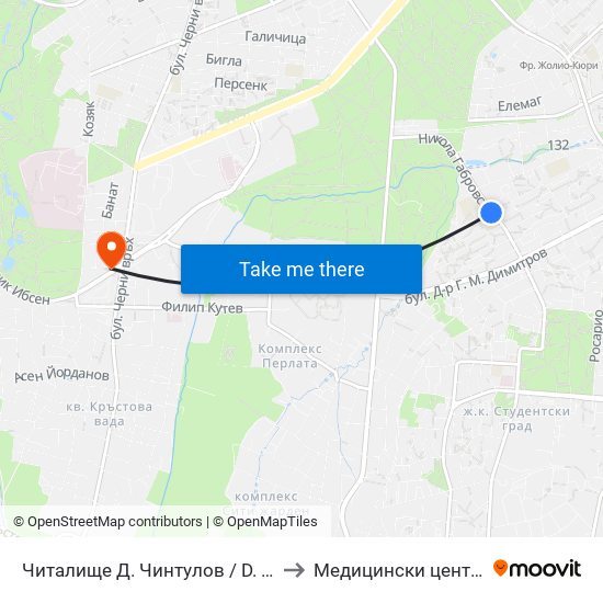 Читалище Д. Чинтулов / D. Chintulov Library (2365) to Медицински център ''АФРОДИТА'' map