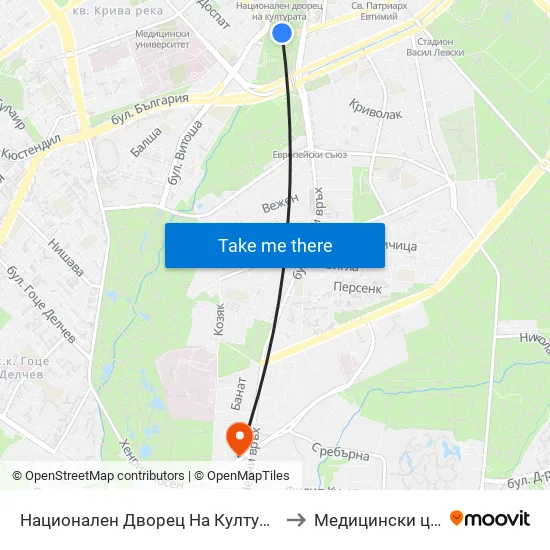 Ⓜ️ Национален Дворец На Културата / National Palace Of Culture (1139) to Медицински център ''АФРОДИТА'' map