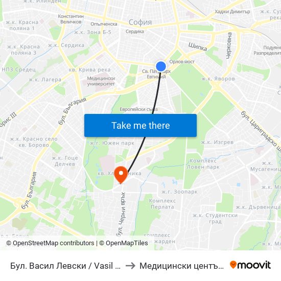 Бул. Васил Левски / Vasil Levski Blvd. (0300) to Медицински център ''АФРОДИТА'' map