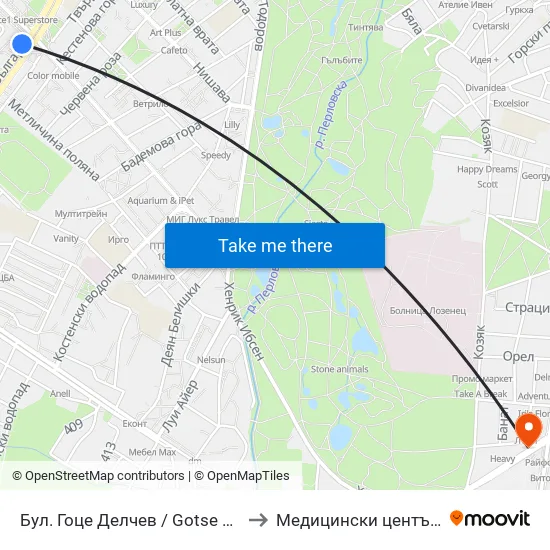 Бул. Гоце Делчев / Gotse Delchev Blvd. (0308) to Медицински център ''АФРОДИТА'' map