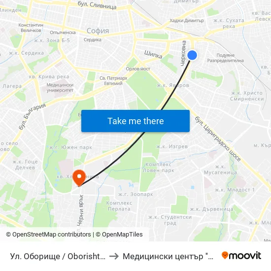 Ул. Оборище / Oborishte St. (2071) to Медицински център ''АФРОДИТА'' map