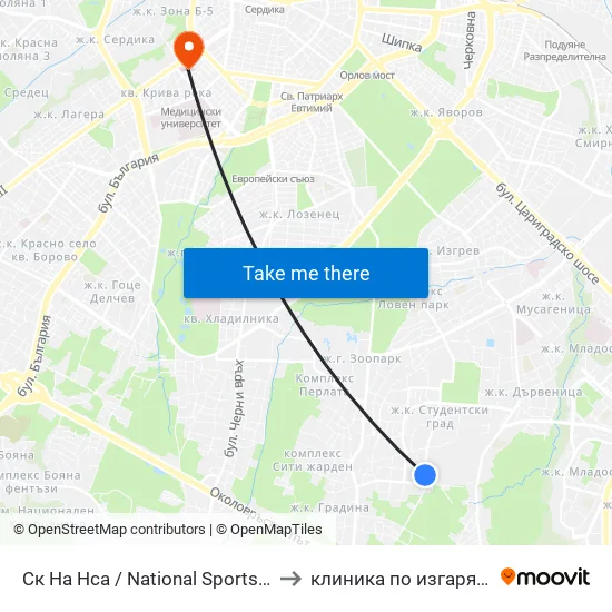 Ск На Нса / National Sports Academy (1609) to клиника по изгаряния пирогов map