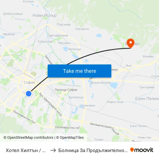 Хотел Хилтън / Hilton Hotel (0397) to Болница За Продължително Лечение И Рехабилитация map