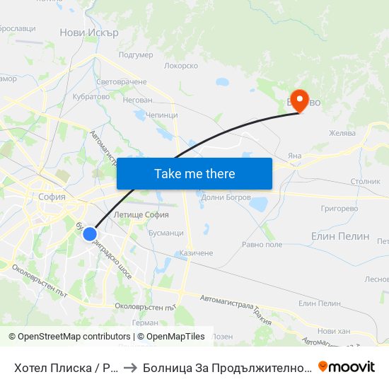 Хотел Плиска / Pliska Hotel (2326) to Болница За Продължително Лечение И Рехабилитация map