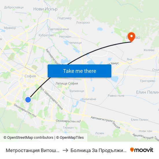 Метростанция Витоша / Vitosha Metro Station (2654) to Болница За Продължително Лечение И Рехабилитация map