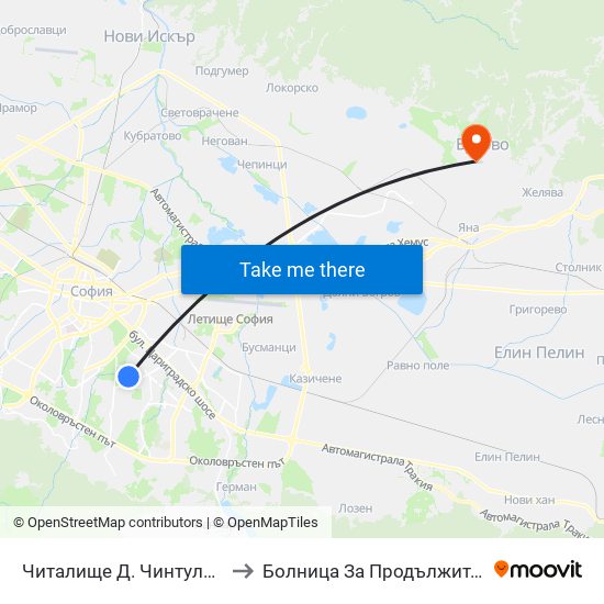 Читалище Д. Чинтулов / D. Chintulov Library (2365) to Болница За Продължително Лечение И Рехабилитация map