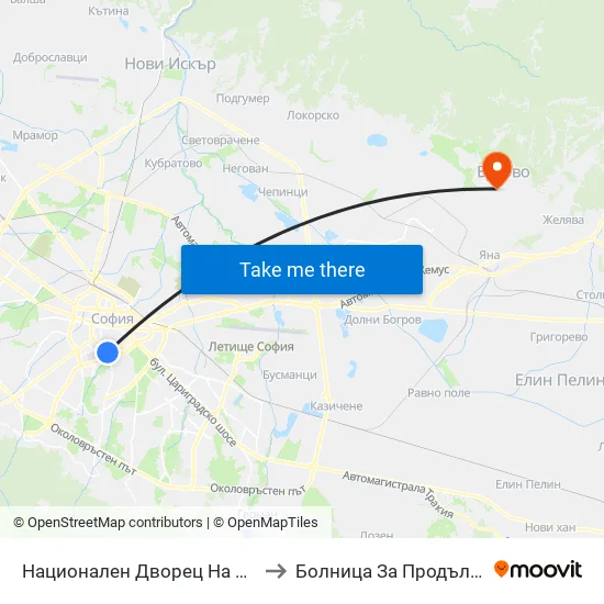 Ⓜ️ Национален Дворец На Културата / National Palace Of Culture (1139) to Болница За Продължително Лечение И Рехабилитация map