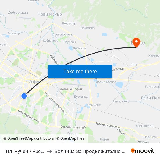 Пл. Ручей / Ruchey Sq. (1301) to Болница За Продължително Лечение И Рехабилитация map