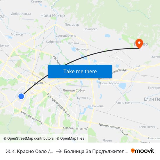 Ж.К. Красно Село / Krasno Selo Qr. (0638) to Болница За Продължително Лечение И Рехабилитация map
