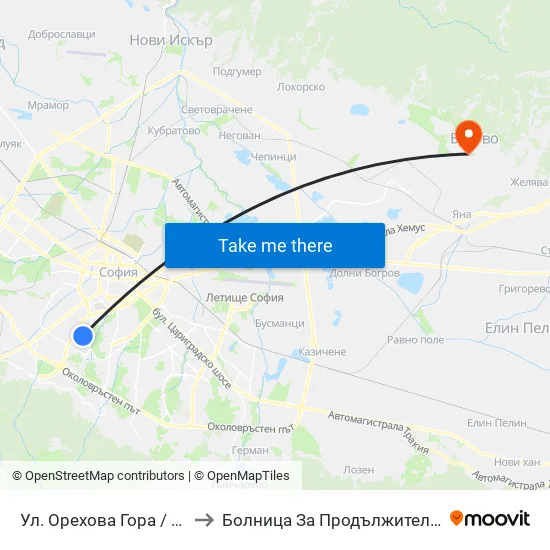 Ул. Орехова Гора / Orehova Gora St. (2089) to Болница За Продължително Лечение И Рехабилитация map