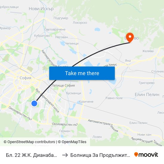 Бл. 22 Ж.К. Дианабад / Bl. 22, Dianabad Qr. (0124) to Болница За Продължително Лечение И Рехабилитация map