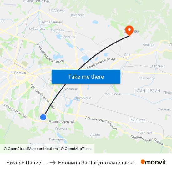 Бизнес Парк / Business Park to Болница За Продължително Лечение И Рехабилитация map